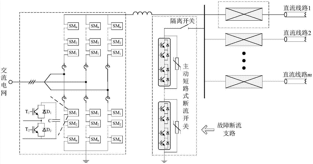 Combined type high-voltage DC circuit breaker with self-energizing ability, and self-energizing strategy thereof