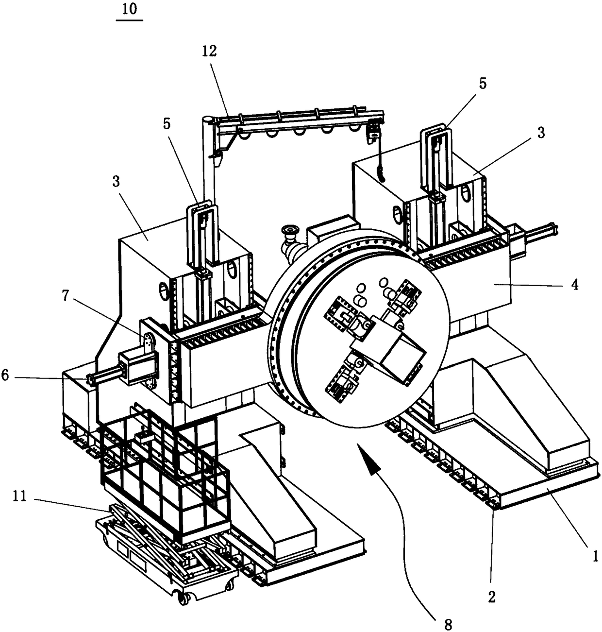 Wind power generator set base turning device and yaw system assembling platform and method