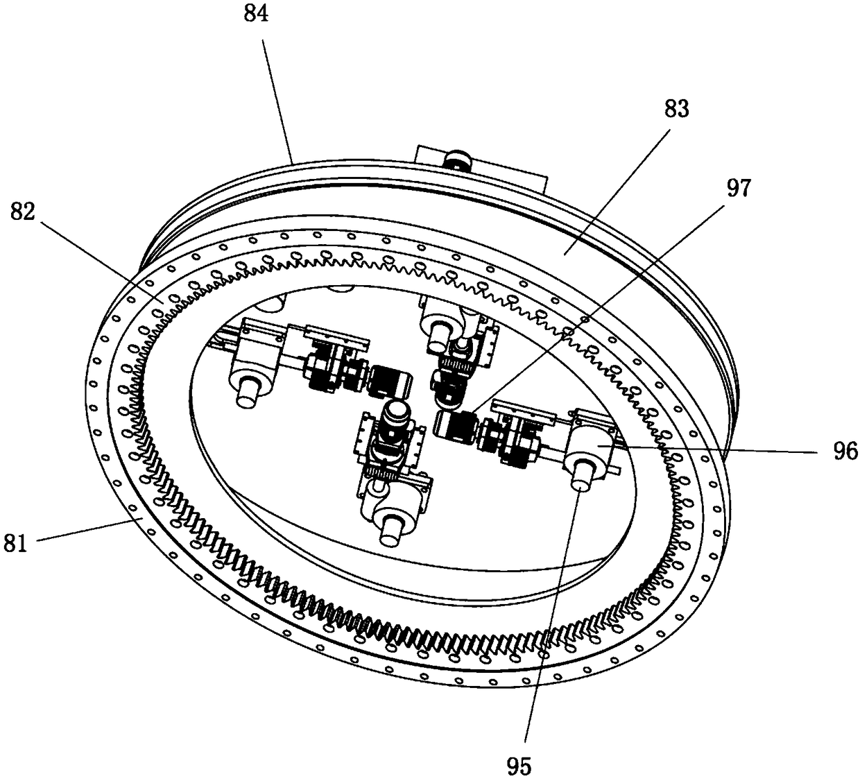 Wind power generator set base turning device and yaw system assembling platform and method