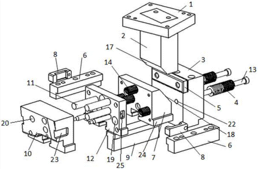 Side piercing tapered wedge mechanism with material pressing function