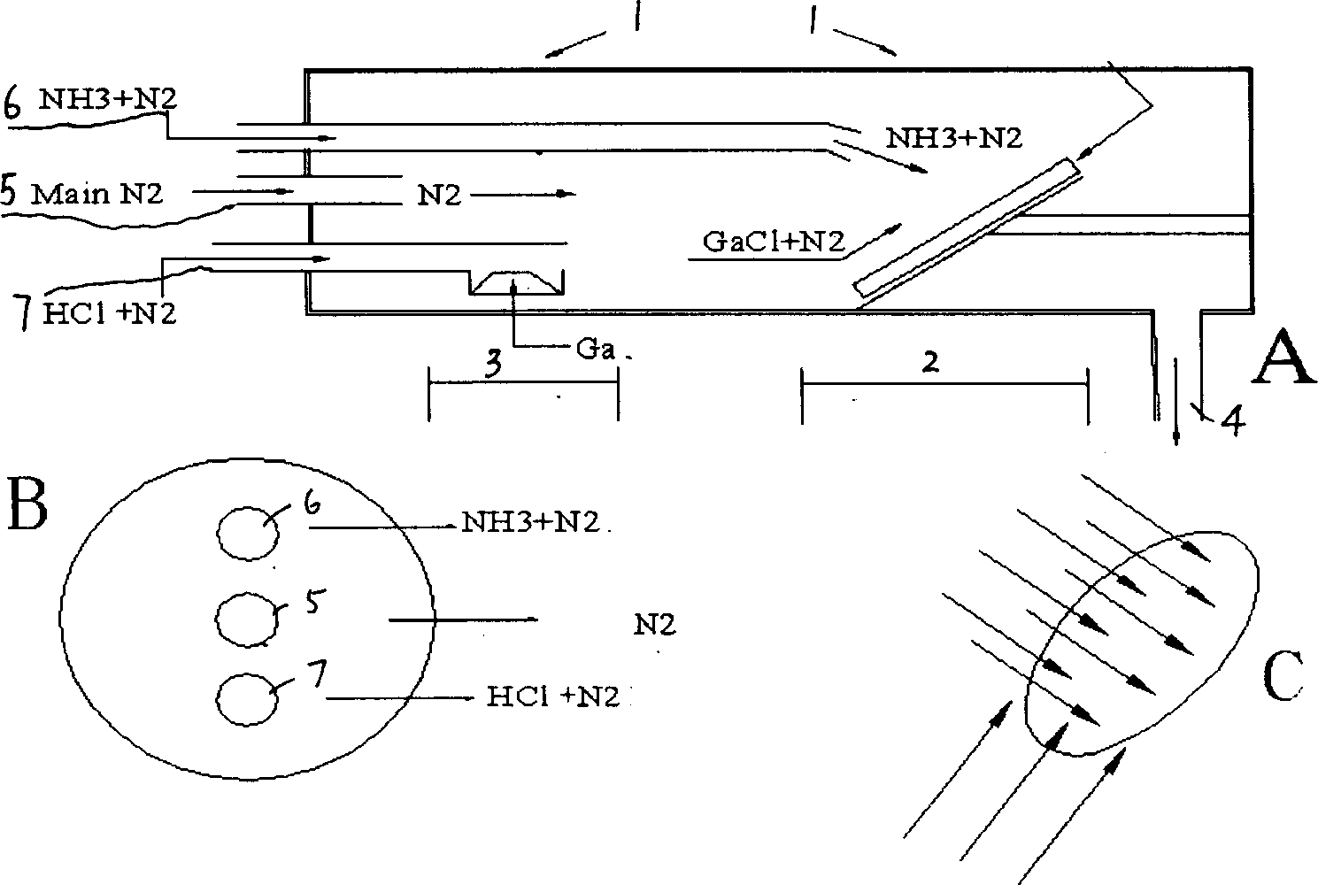 Homogeneity improving method and device for hydride gaseous epitaxially groven GaN material