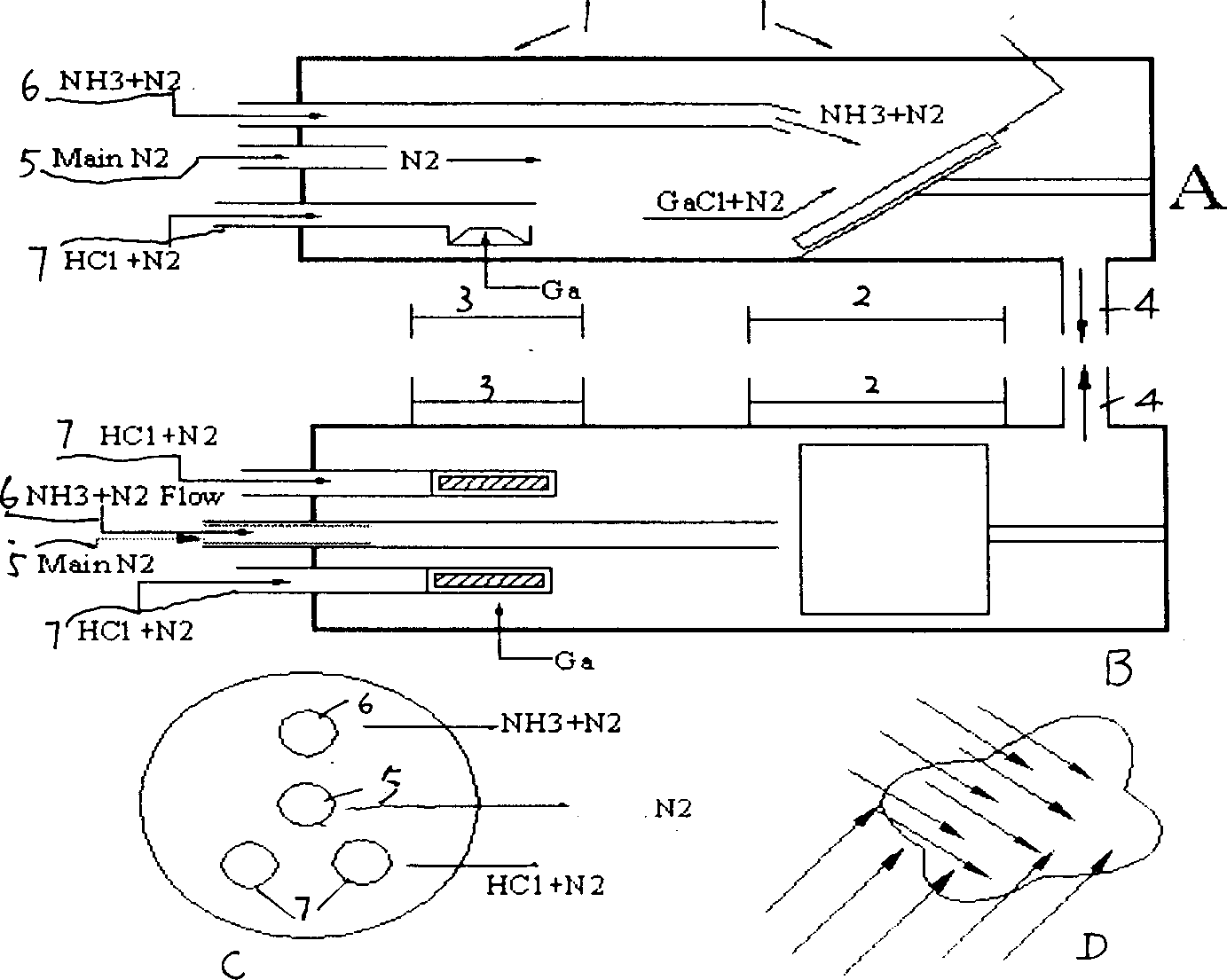 Homogeneity improving method and device for hydride gaseous epitaxially groven GaN material