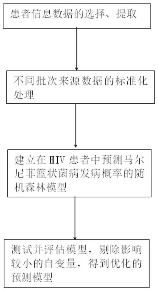 Establishment method of HIV patient talaromyces marneffei disease incidence probability prediction model