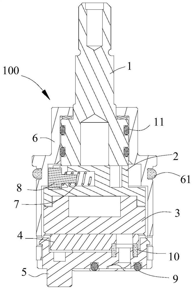 Ceramic water division valve with water return function and water mixing valve comprising same