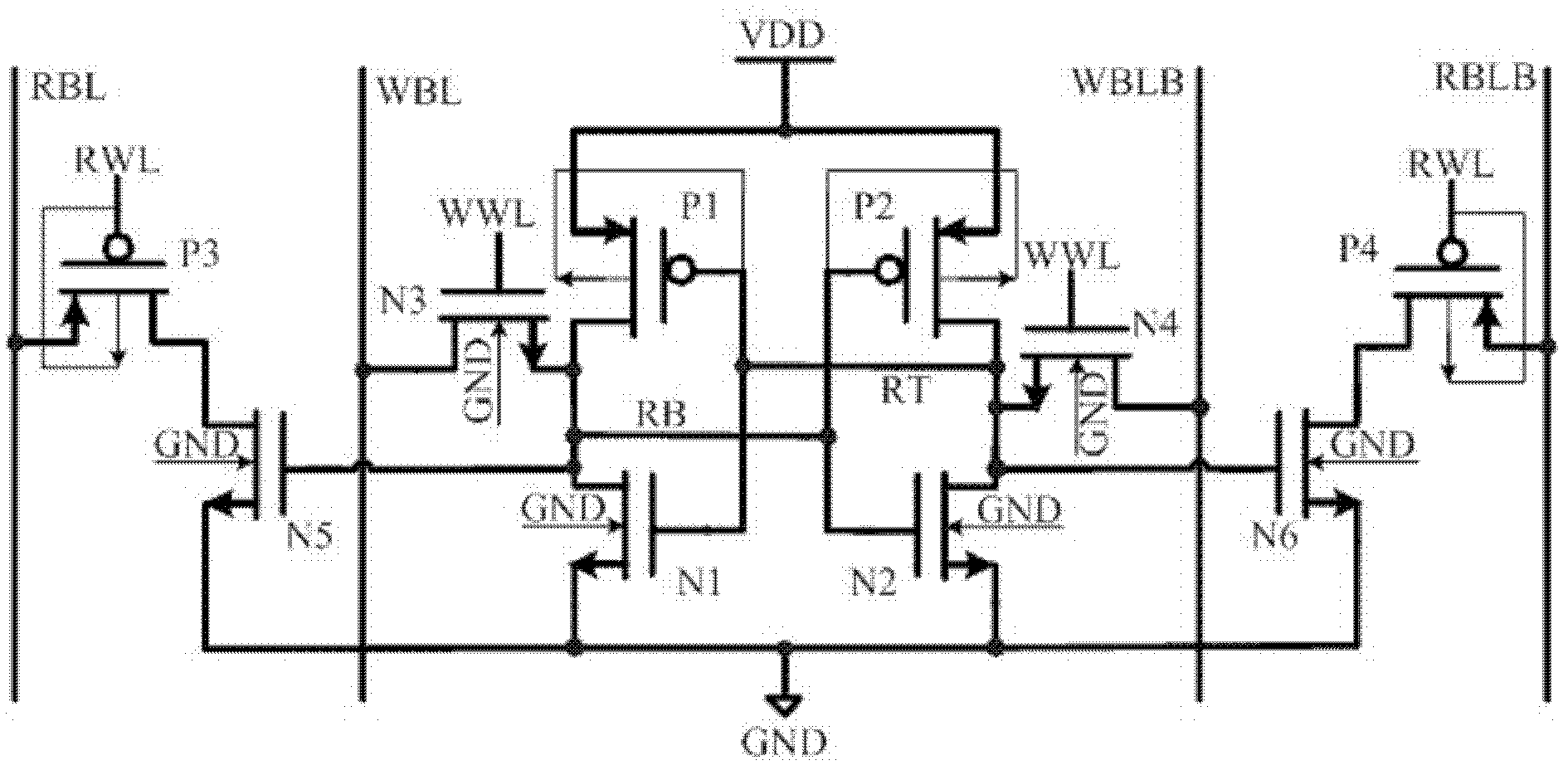 Double-bit-line sub-threshold storage unit circuit