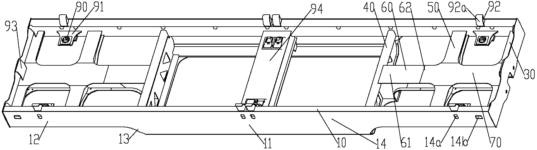 Railway container vehicle and chassis for same