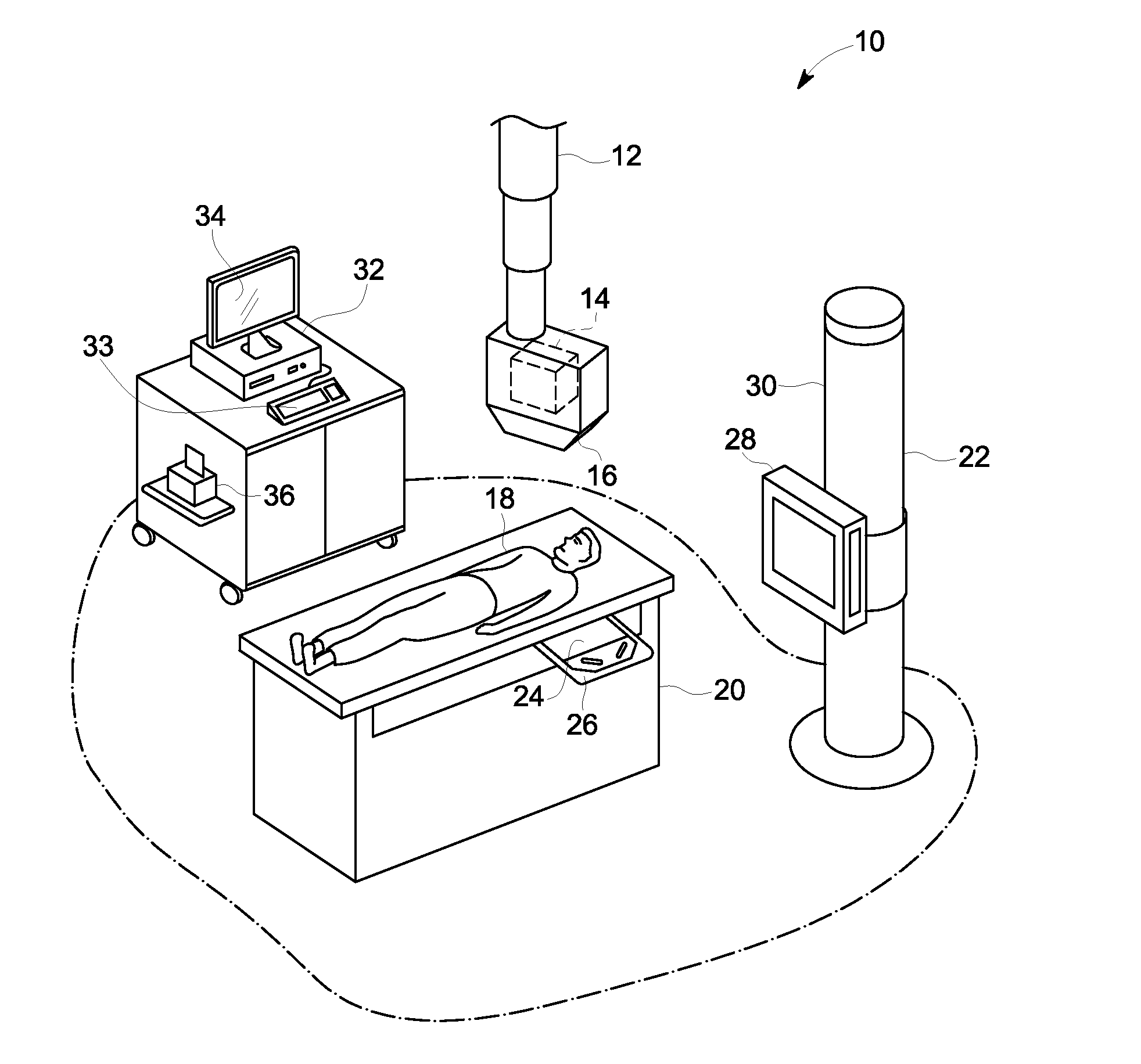 Power and communication interface between a digital x-ray detector and an x-ray imaging system