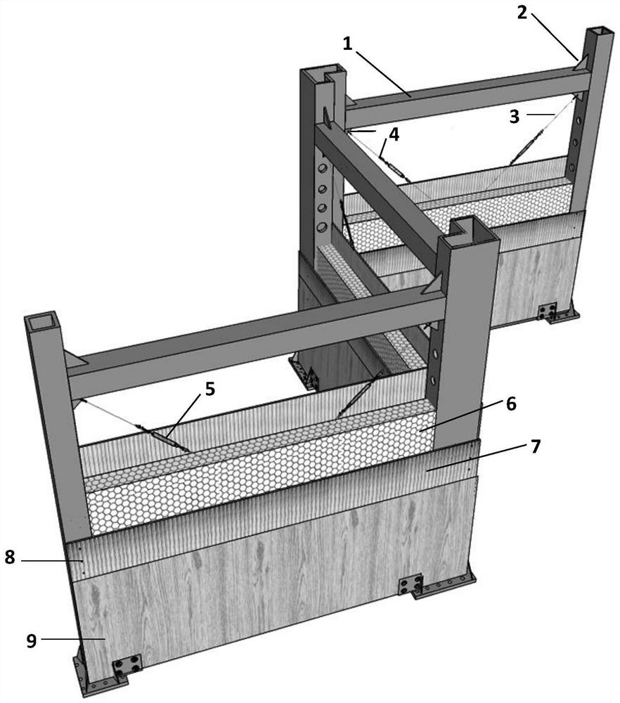 Light steel-steel cable-small-diameter material-composite board surface layer z-shaped composite wall and its method