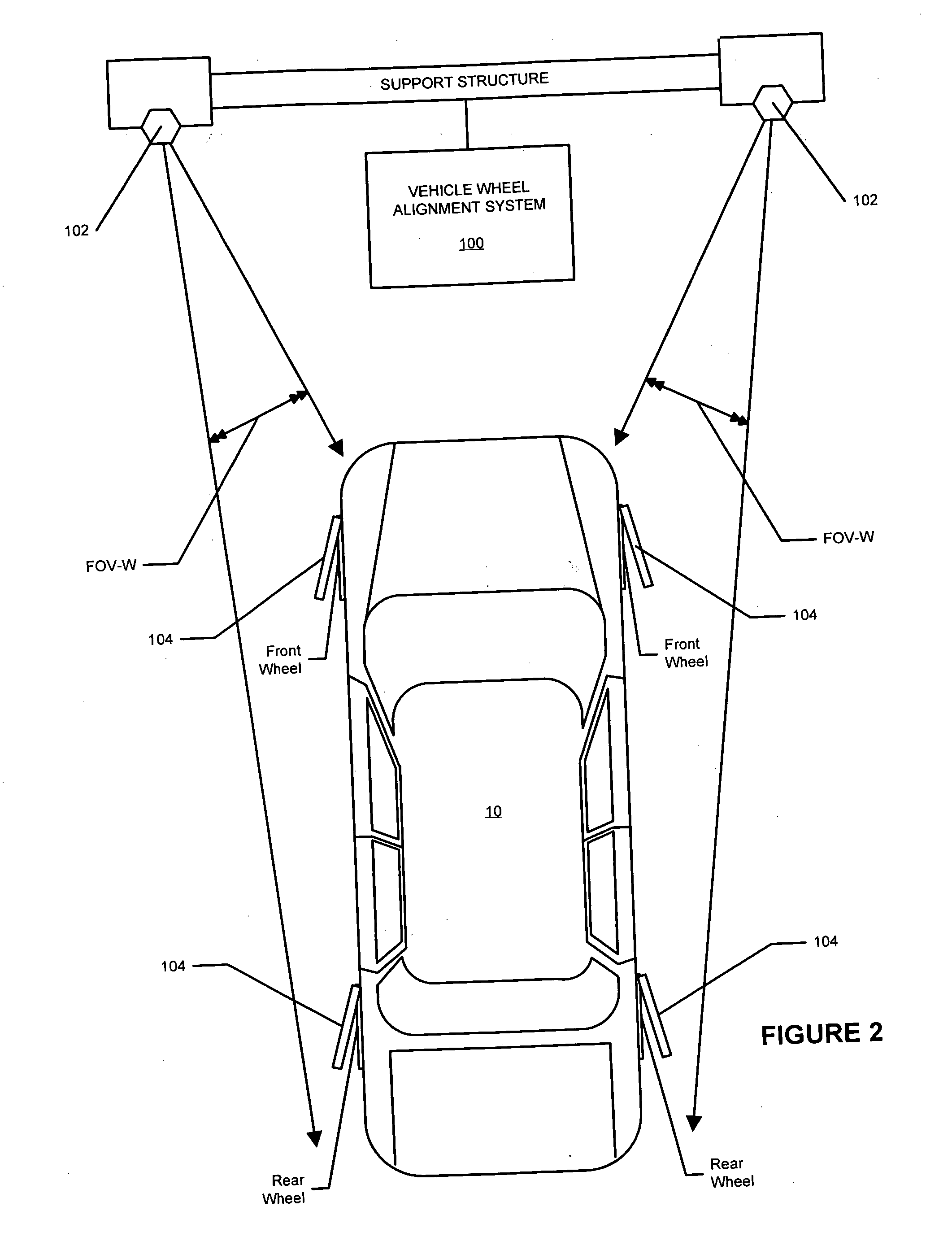 Vehicle wheel alignment system scanned beam imaging sensor