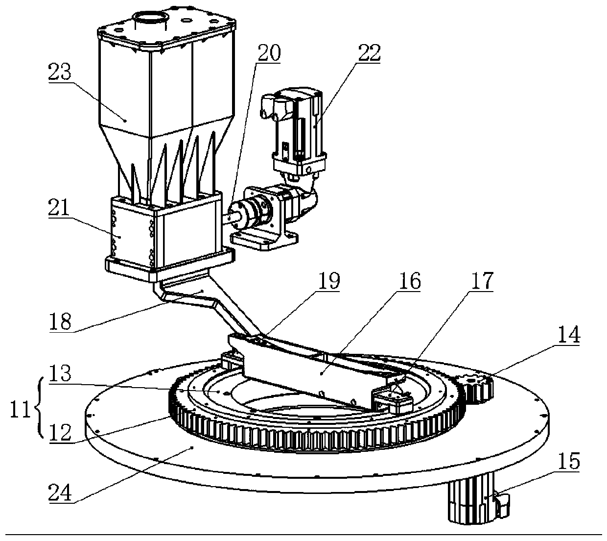 Continuous cyclic powder spreading structure and additive manufacturing molding equipment