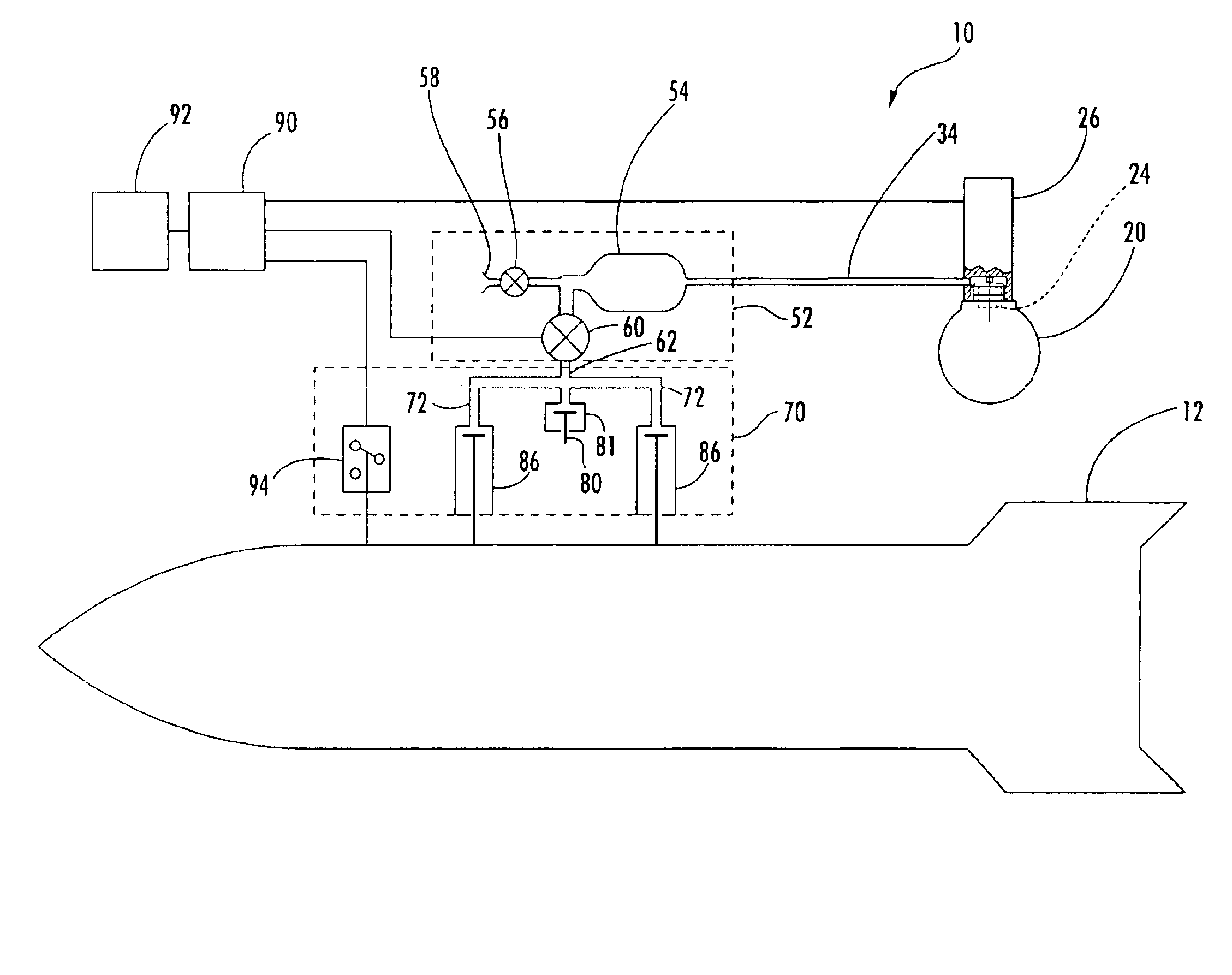 Store ejection system with disposable pressure vessel and associated method of operation