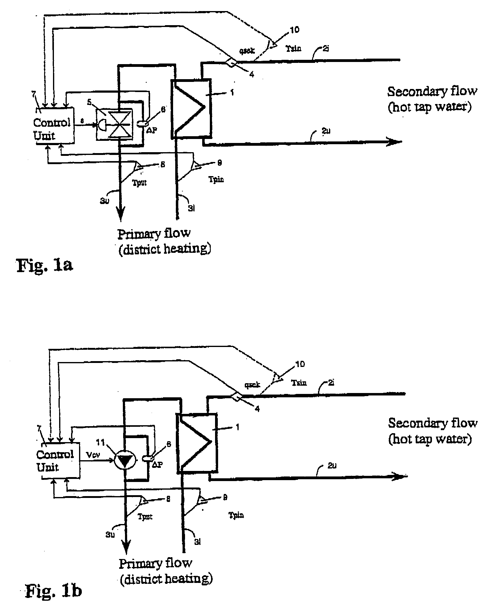 Method and arrangement for controlling the temperature of the outstream flow from a heat exchanger and measuring produced heat