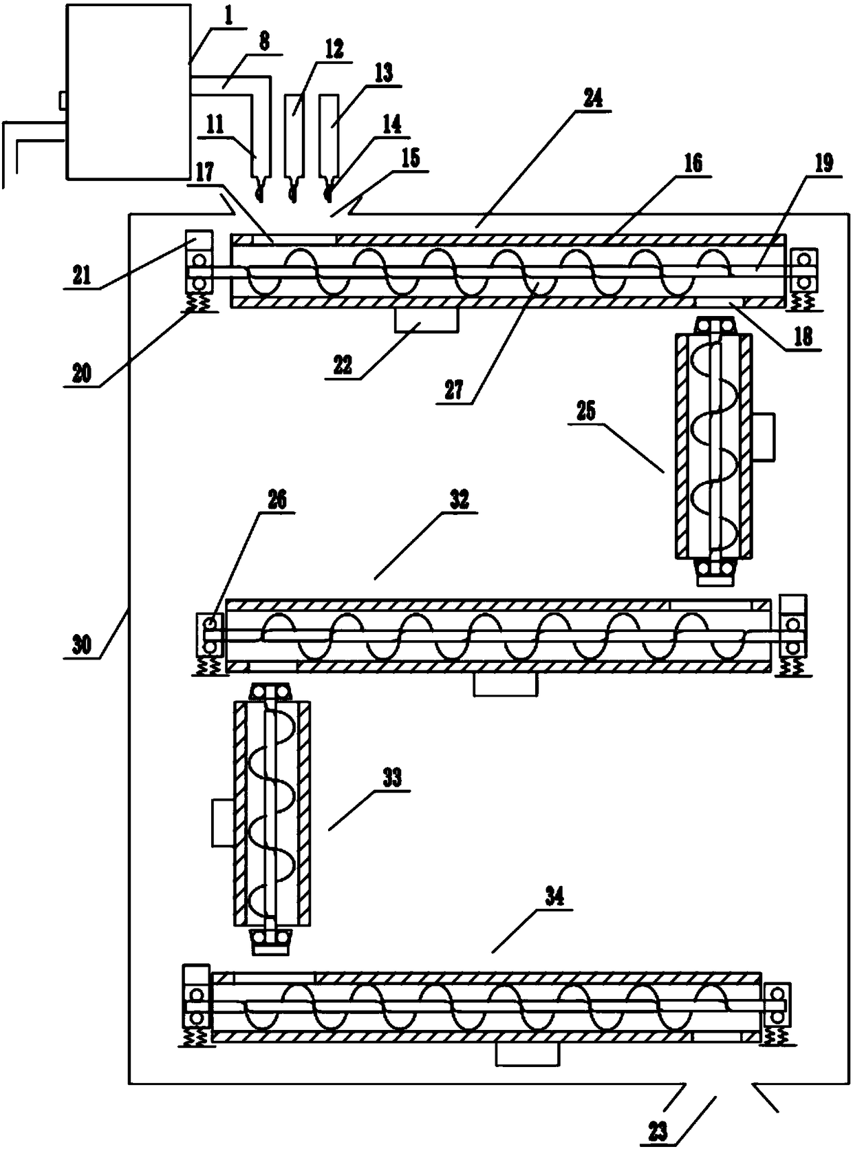 A composite vibrating mixer capable of classifying raw materials