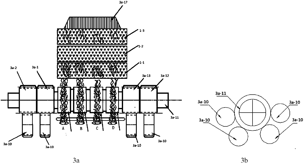 Rotor spinning method and device with four-sliver asynchronous input and three-stage carding