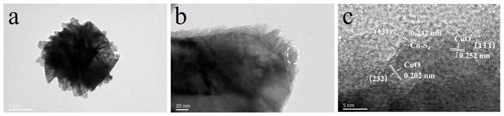 Hydrogen sulfide sensor based on Cu7S4-CuO hierarchical structure micron flower sensitive material and preparation method thereof