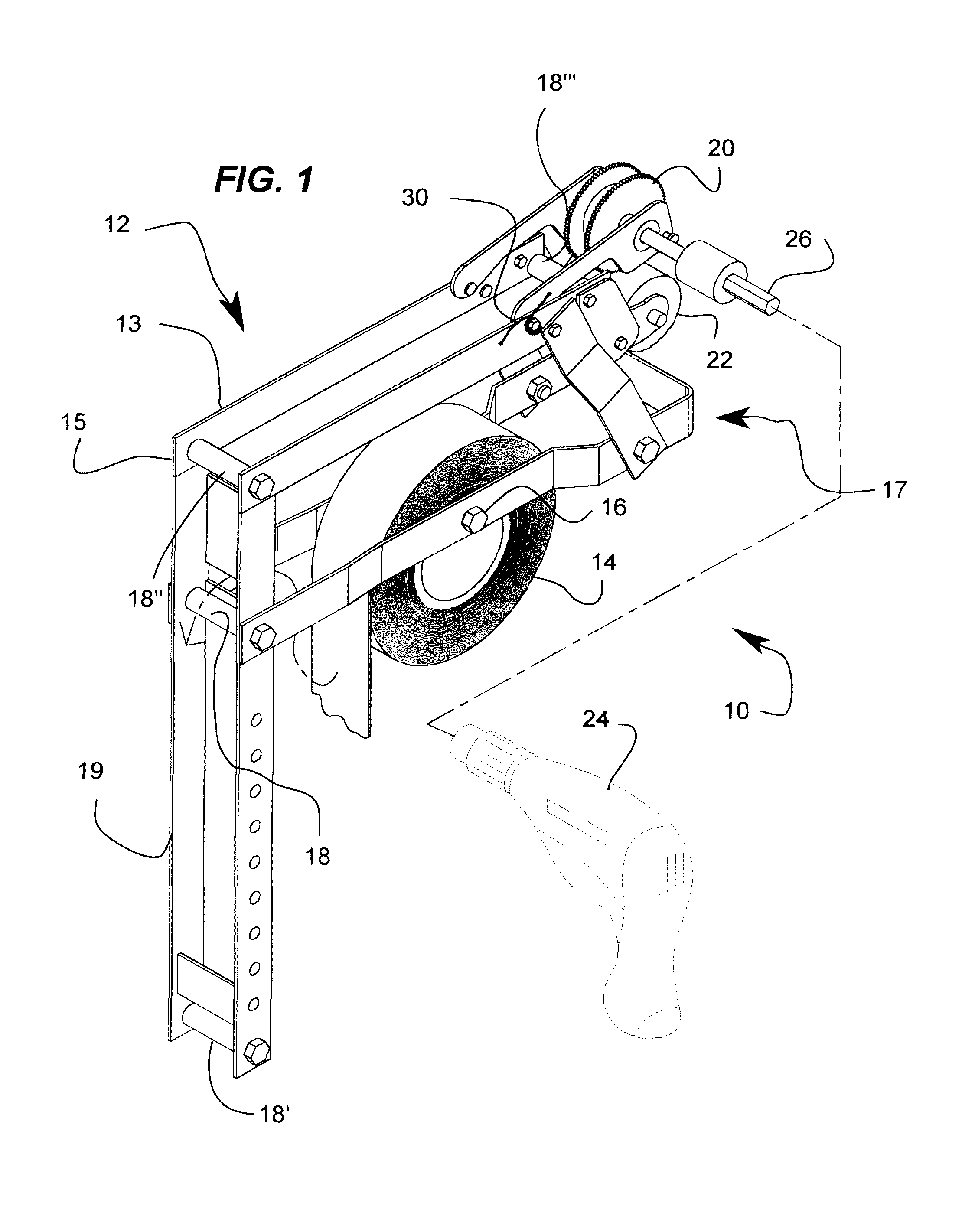 Drywall tape dispenser actuated using a drill