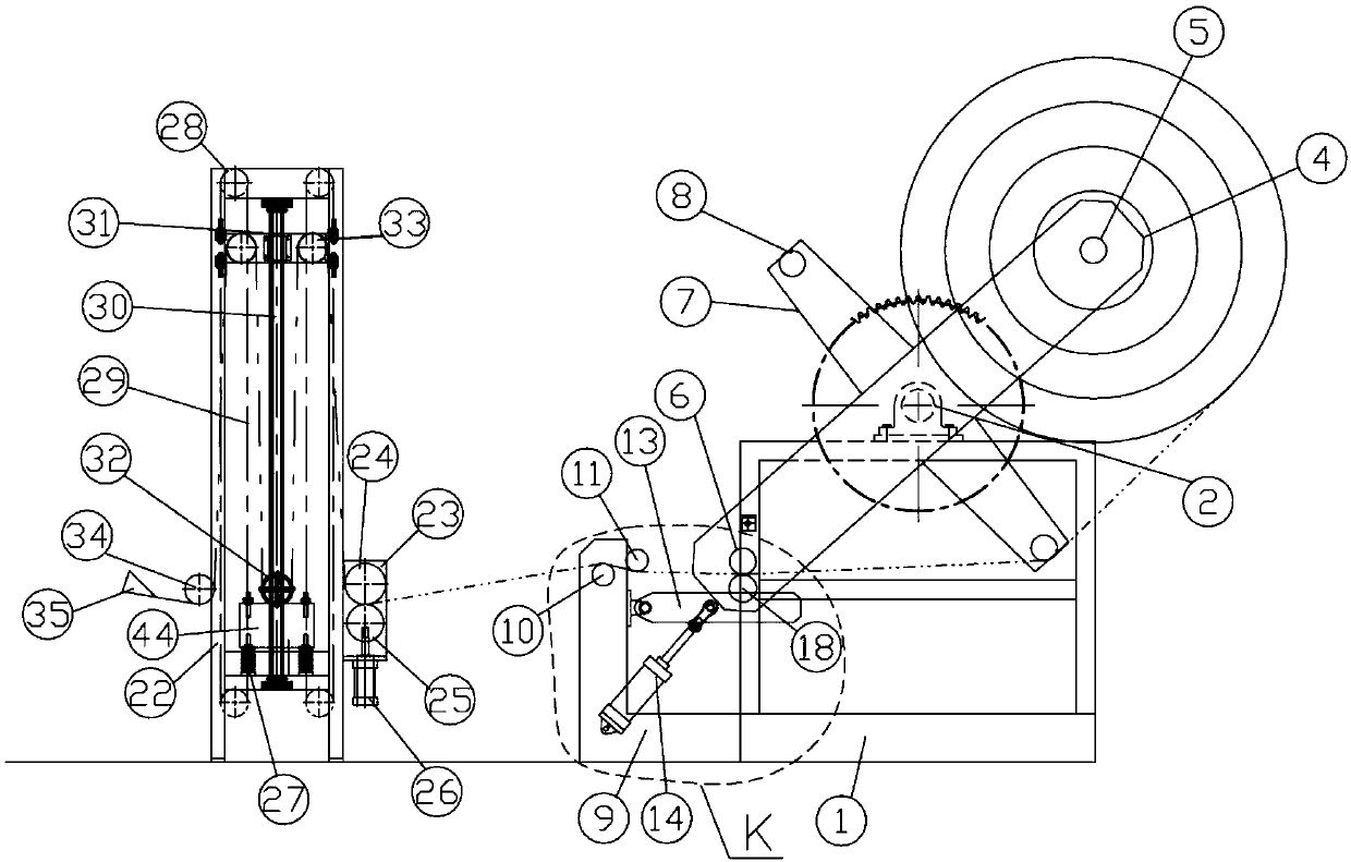 An oblique arm type automatic shaft changing device and its coiling method