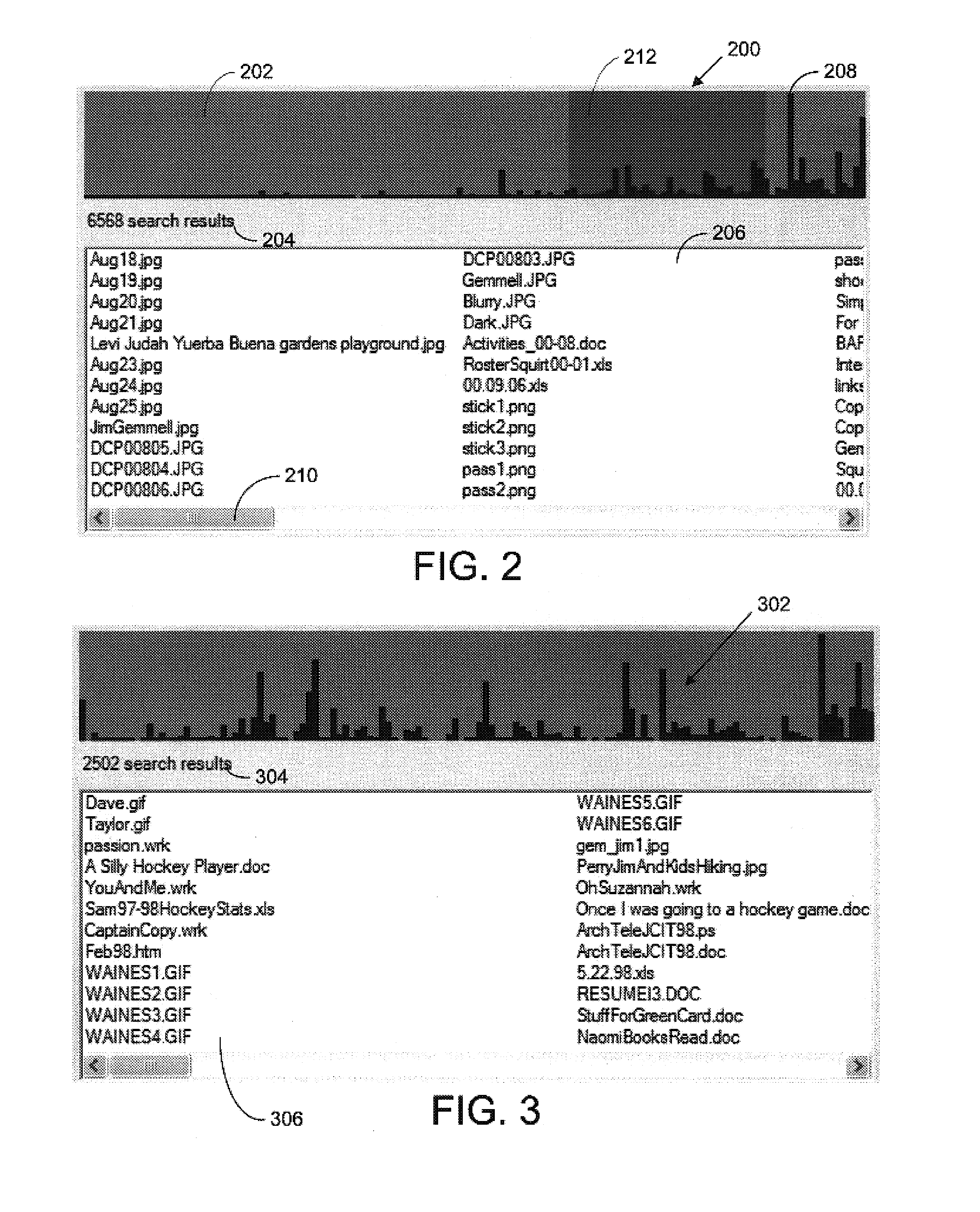 System and process for presenting search results in a histogram/cluster format