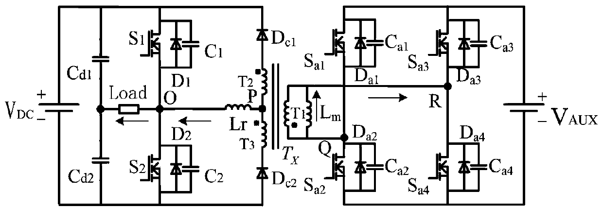 Auxiliary resonant converter pole inverter with phase-associated magnetization current bidirectional reset function