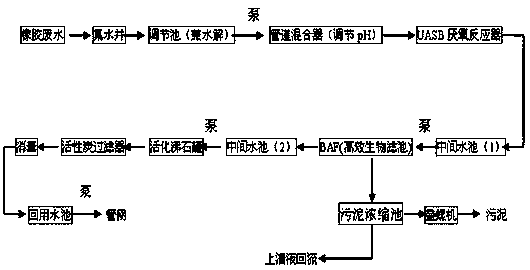 A kind of treatment process of rubber waste water