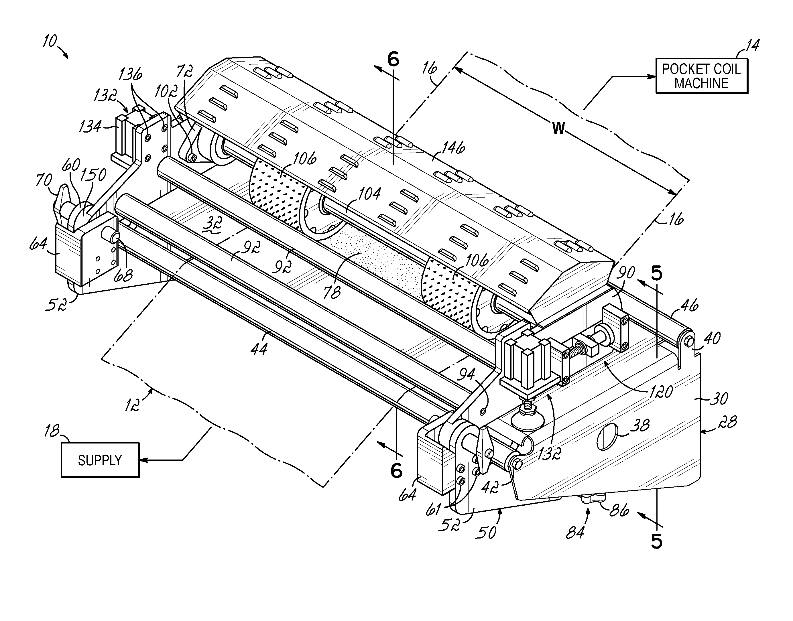 Apparatus For Ventilating Fabric Used To Make Pocketed Springs and Method of Making Strings of Pocketed Springs