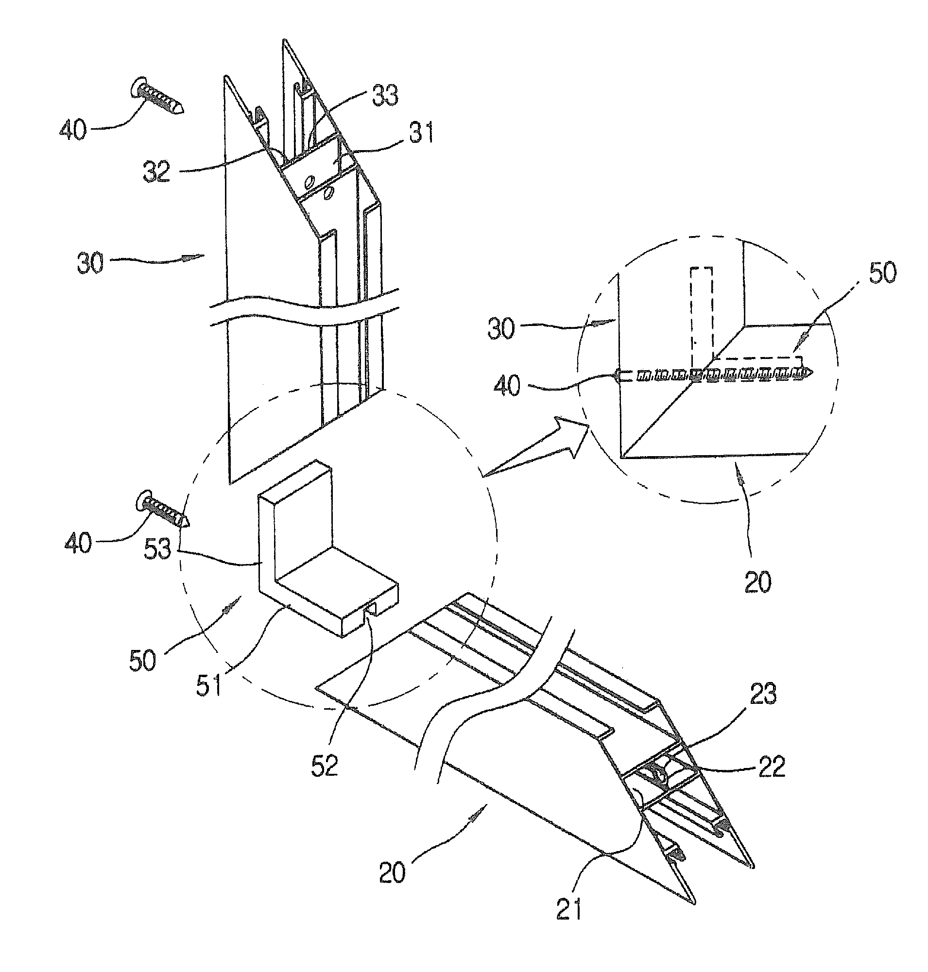 Windows and doors assembly structure having a joint portion of 45 degrees