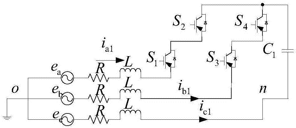 Three-phase two-bridge arm three-level mixed rectifier