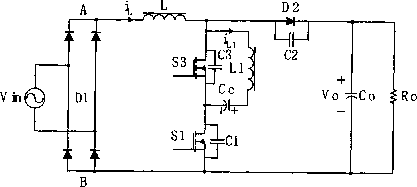 Smallest voltage active clamped single-phase A.C-D.C power factor correction transformer