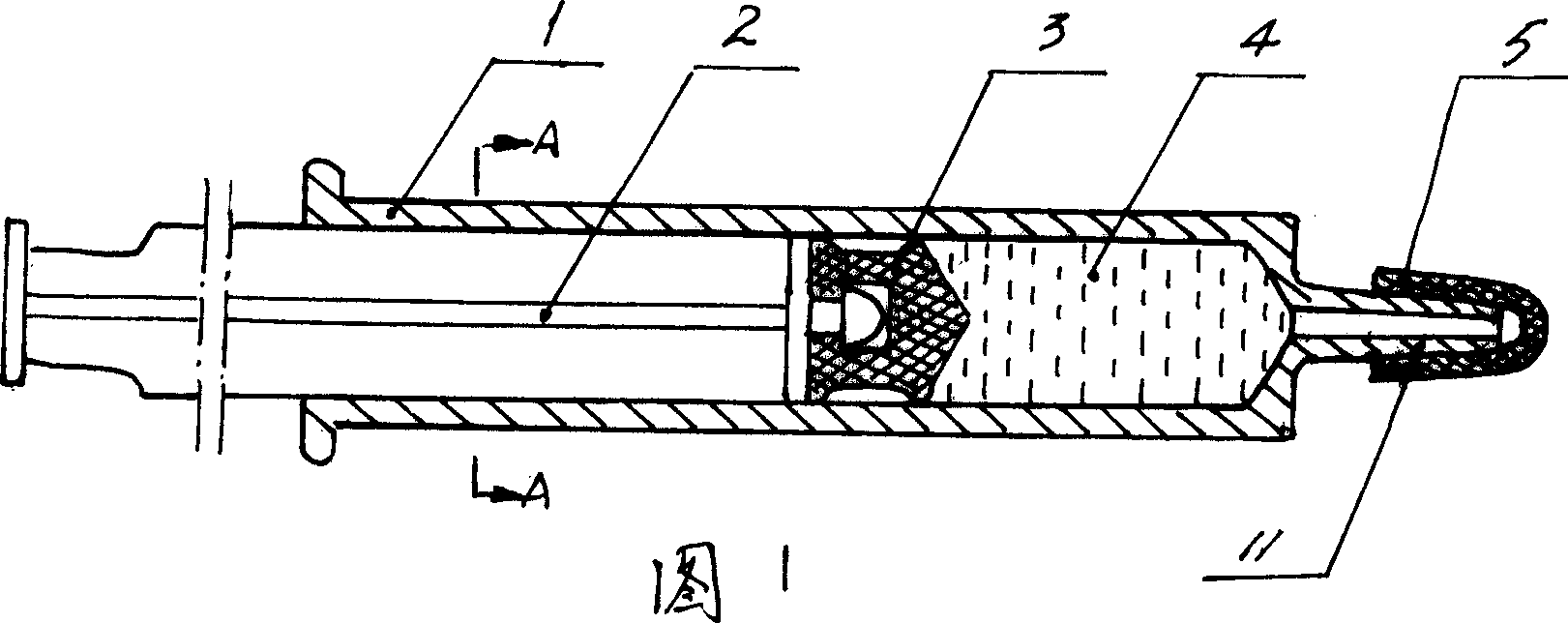 Plastic-glass disposable injector with medicine liquid