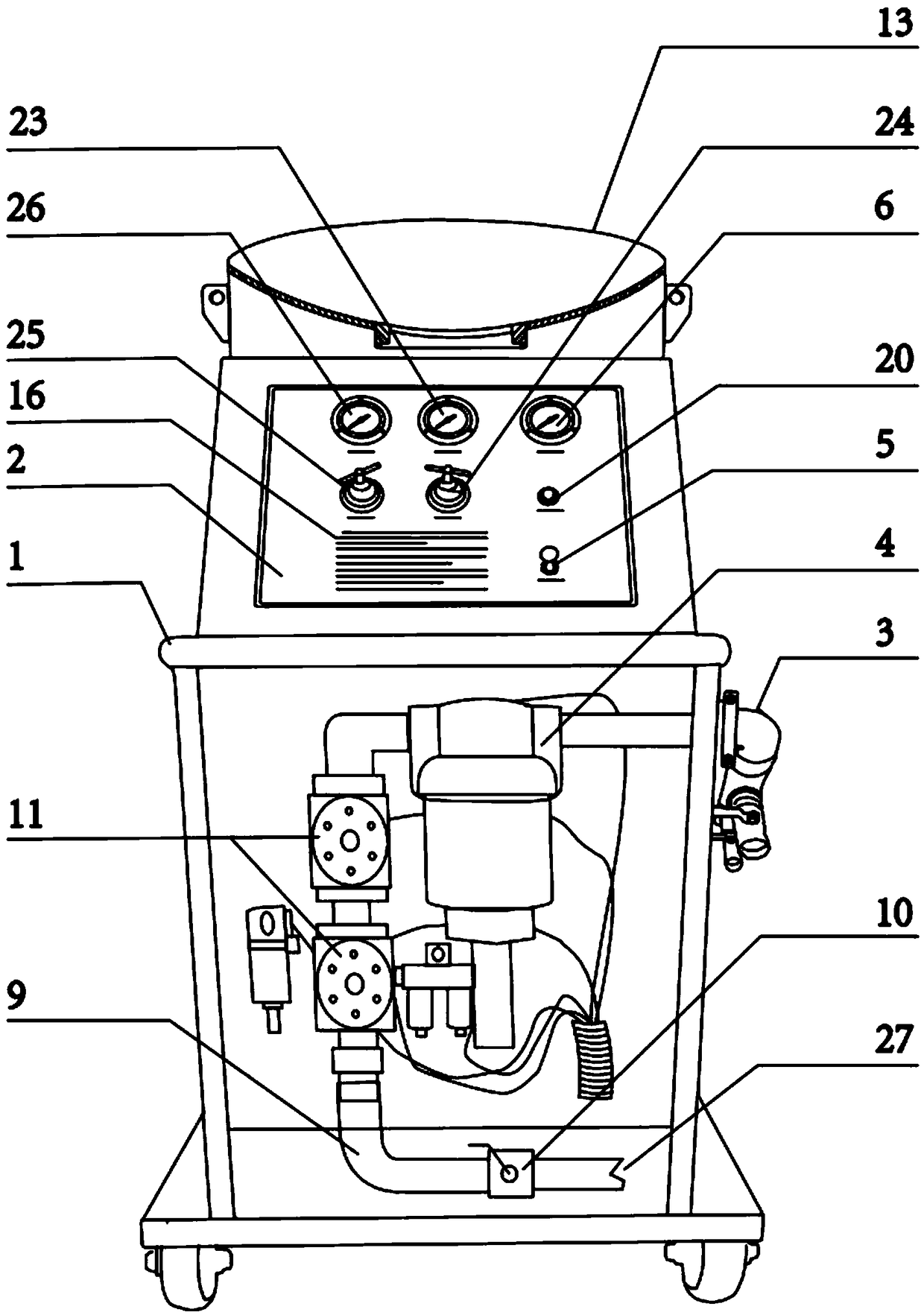 All-pneumatic sand blasting machine with multiple sand blasting guns