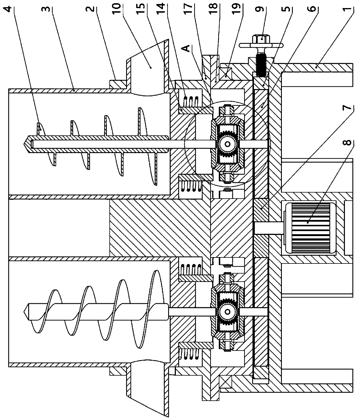 High-speed roadway concrete stirring construction device