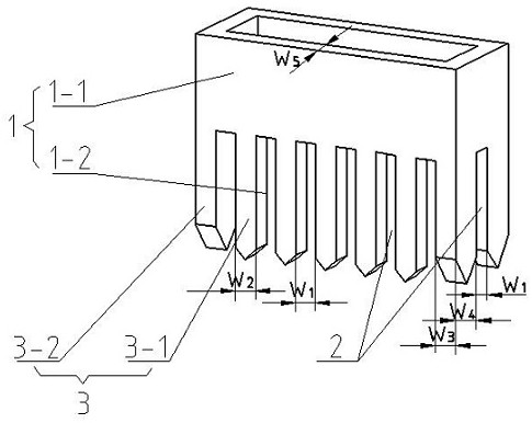 A nozzle for liquid beam electroforming of square-section metal structures