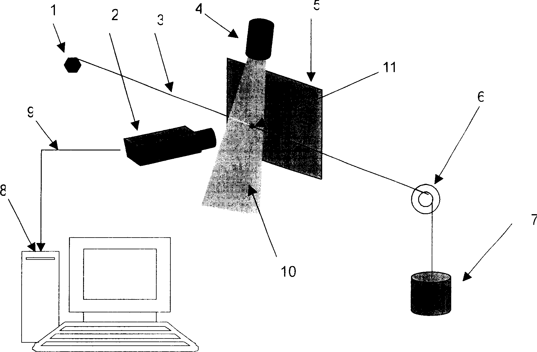 Tension line video deflection measuring device and method