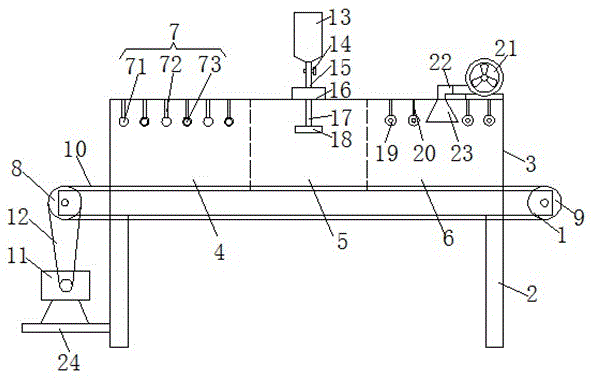 Paint spraying device with dust removal and drying functions