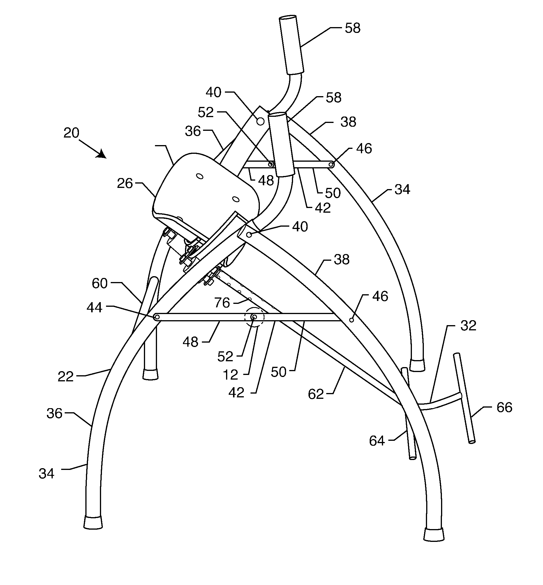 Abdominal exercise device with lateral arcuately slidable seat