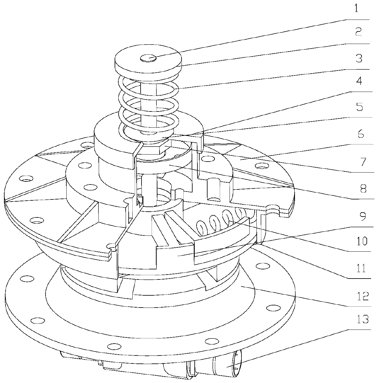 A rotary low-impact self-separating pressing and releasing device