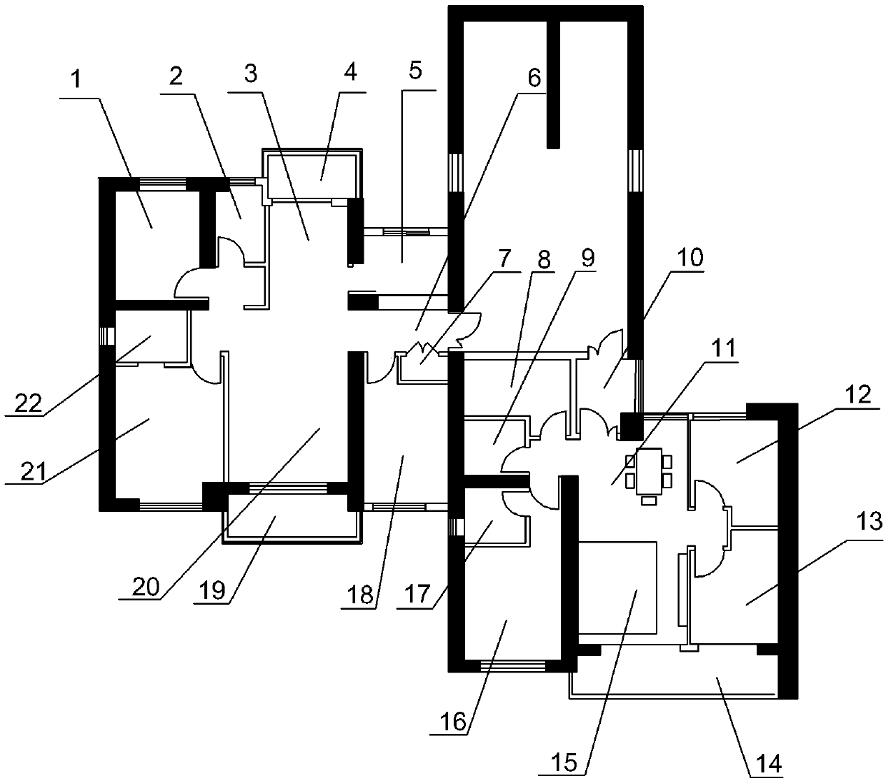 High-low-region big-small house type conversion structure for housing unit