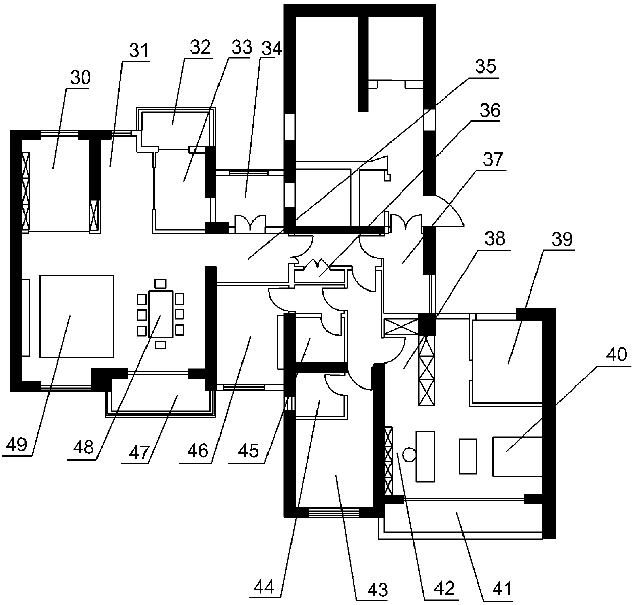 High-low-region big-small house type conversion structure for housing unit