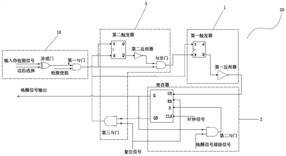 A clockless chip wake-up circuit, wake-up method, and chip