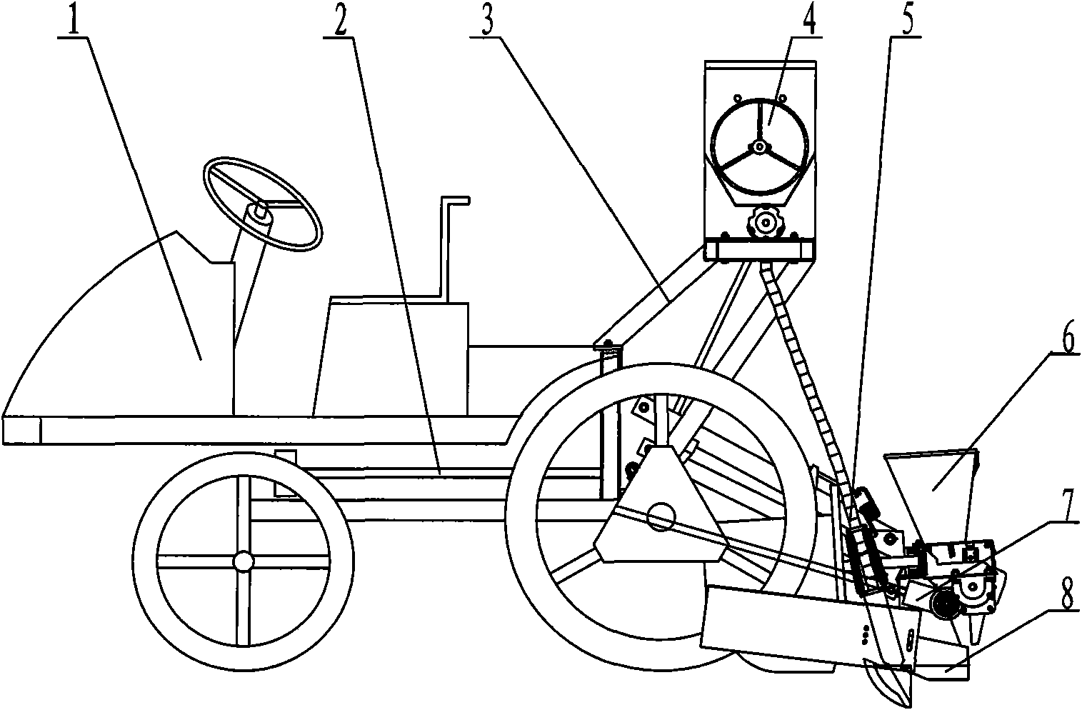 Synchronous ditching ridging fertilizing seeder for paddy field