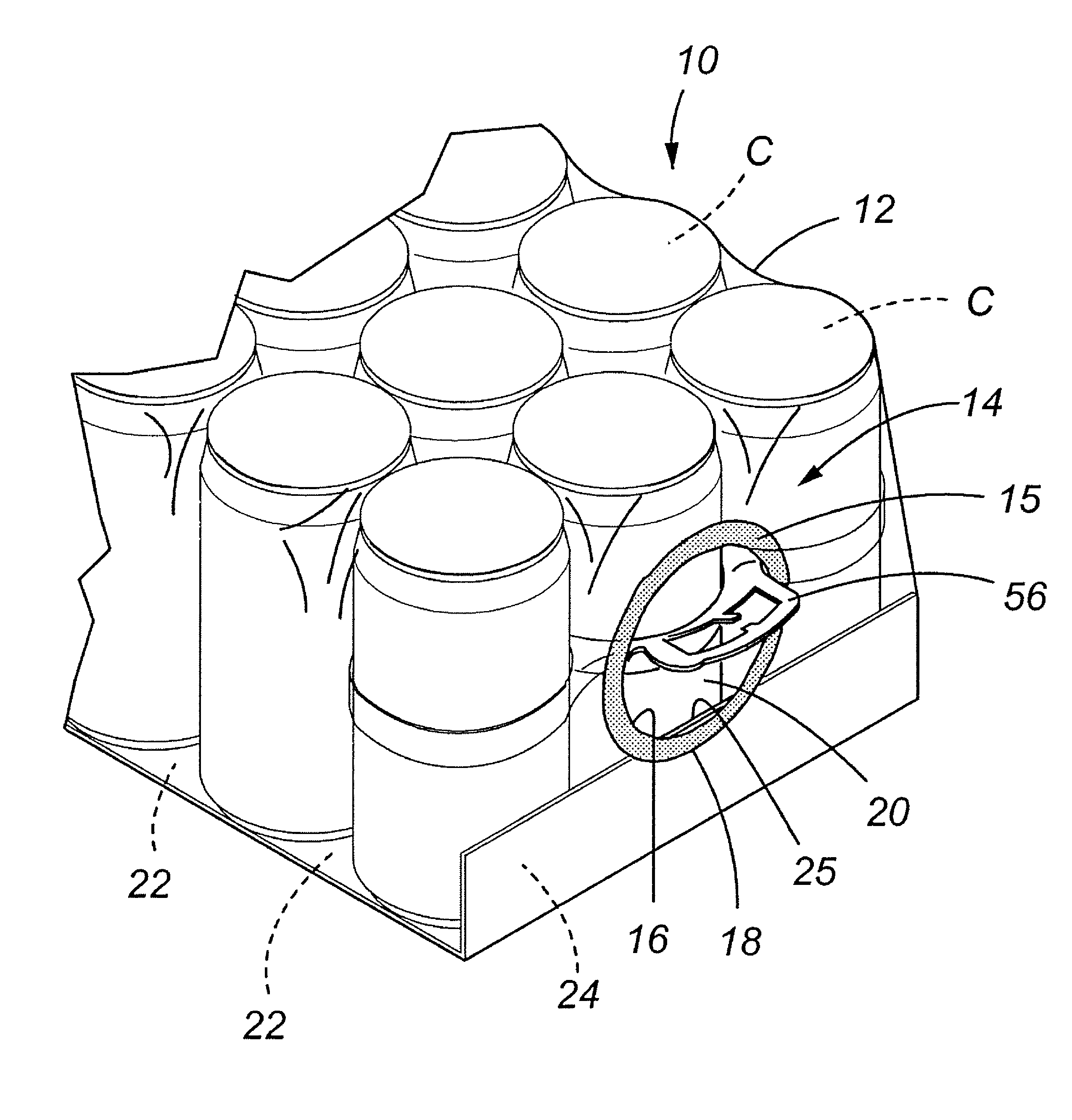 Shrink-wrap packaging incorporating reinforced integral handle