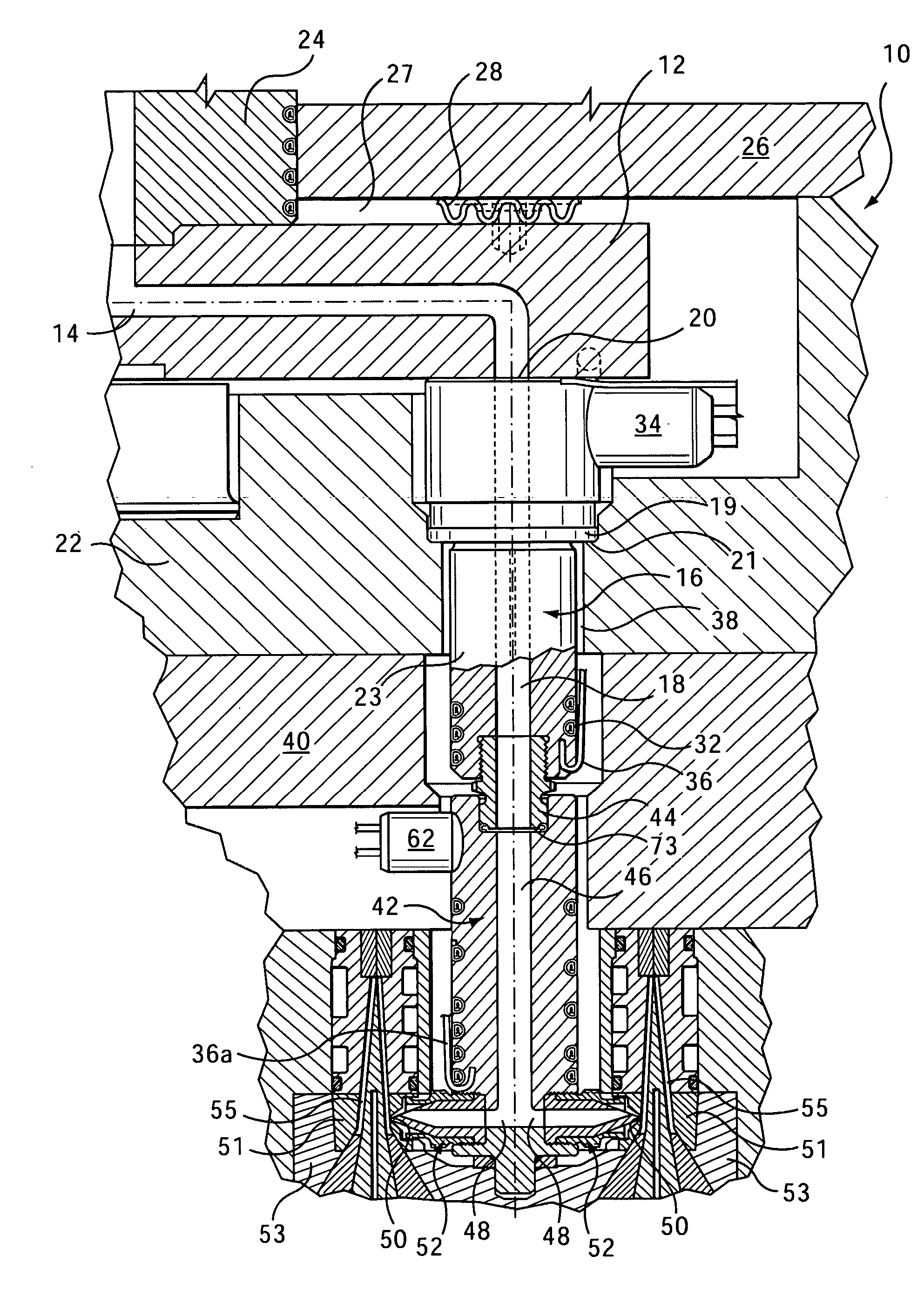 Front-mountable injection molding nozzle