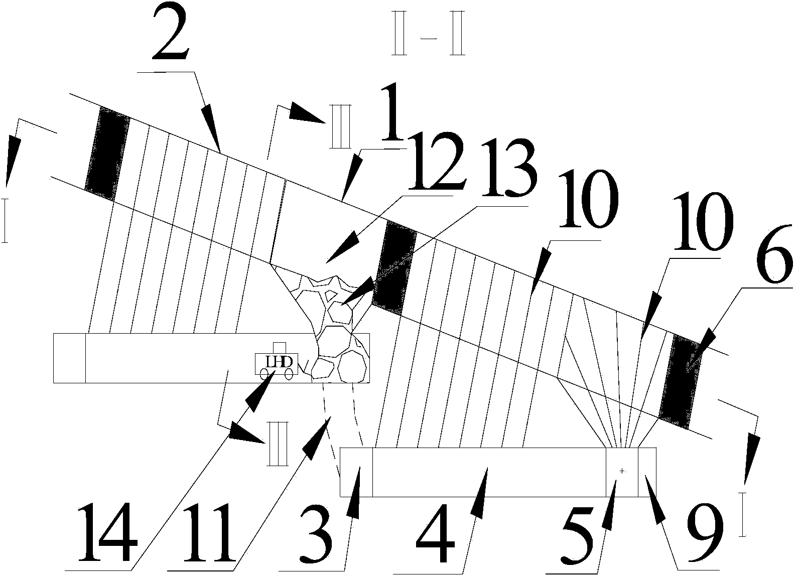 Novel mining method of gently-inclined thin and medium thickness ore bodies