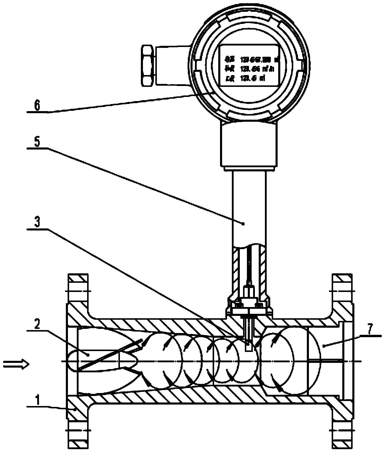 High-precision liquid measurable type vortex flowmeter