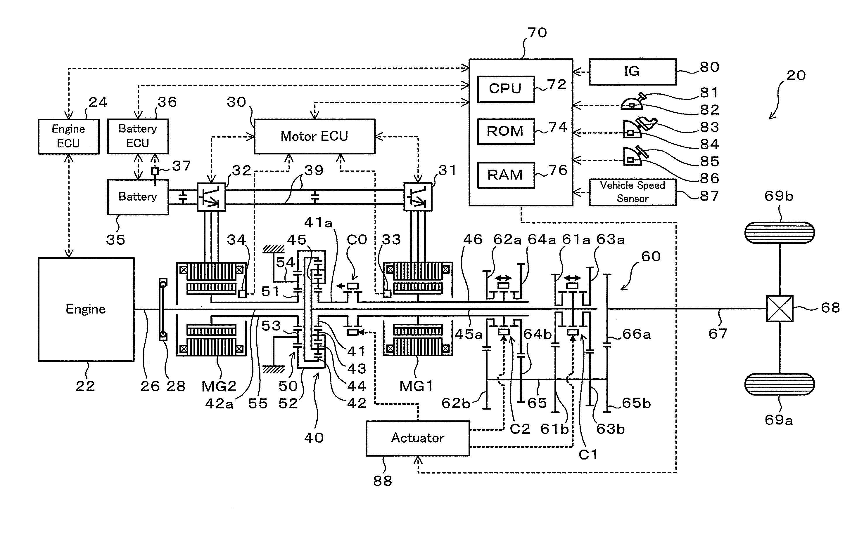 Power output apparatus, vehicle equipped with power output apparatus, and control method of power output apparatus