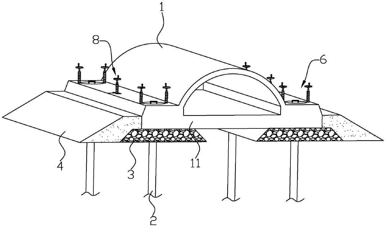 Pile bearing type half-sphere breakwater structure and construction method