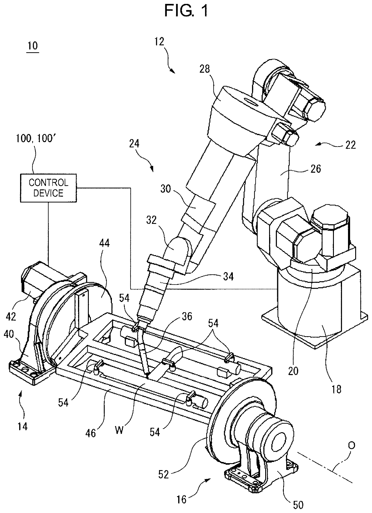 Control device and control method for controlling workpiece moving device and robot to operate in cooperation with each other