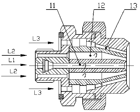 External mixing type three-fluid spray gun nozzle