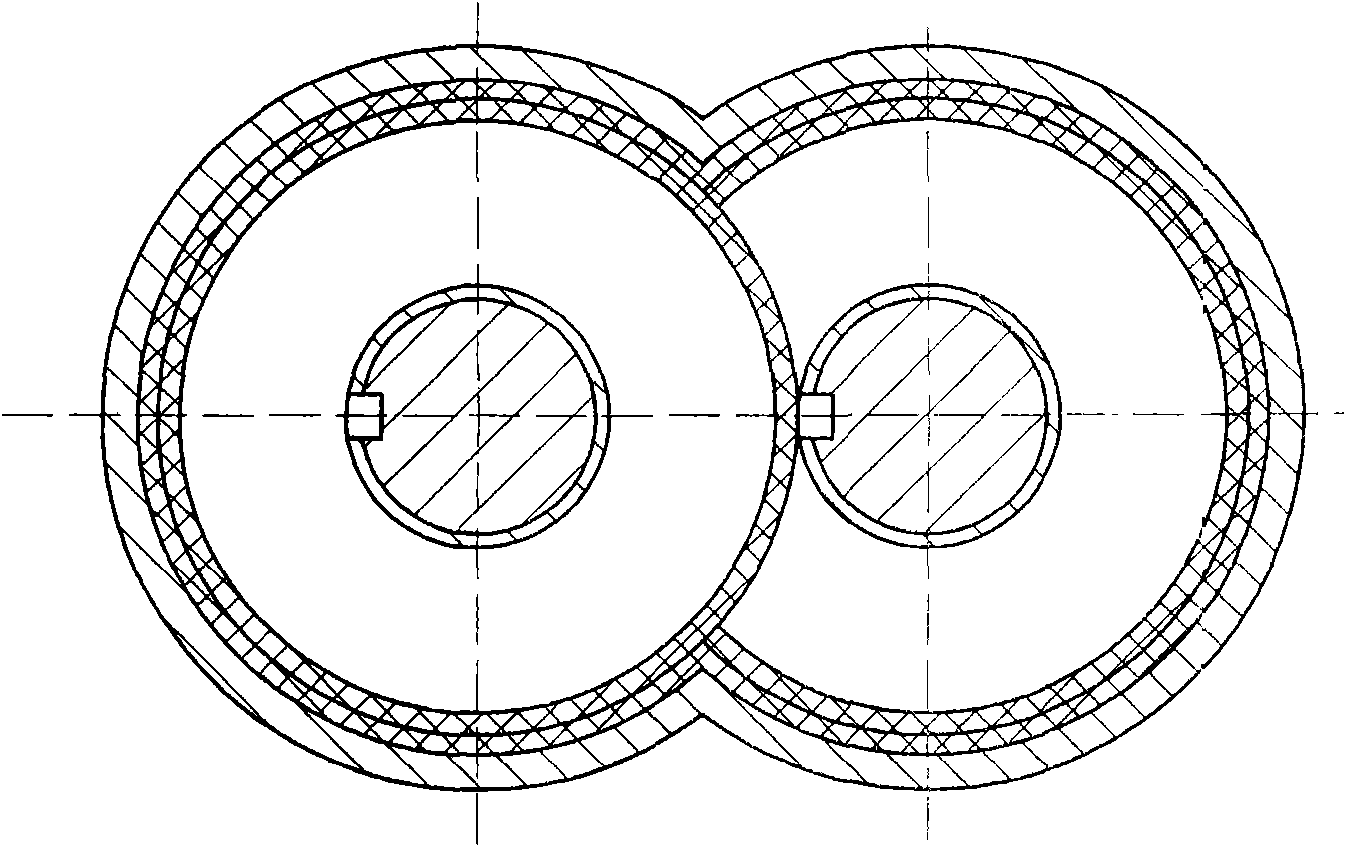 Double-screw pump provided with elastic lining layer