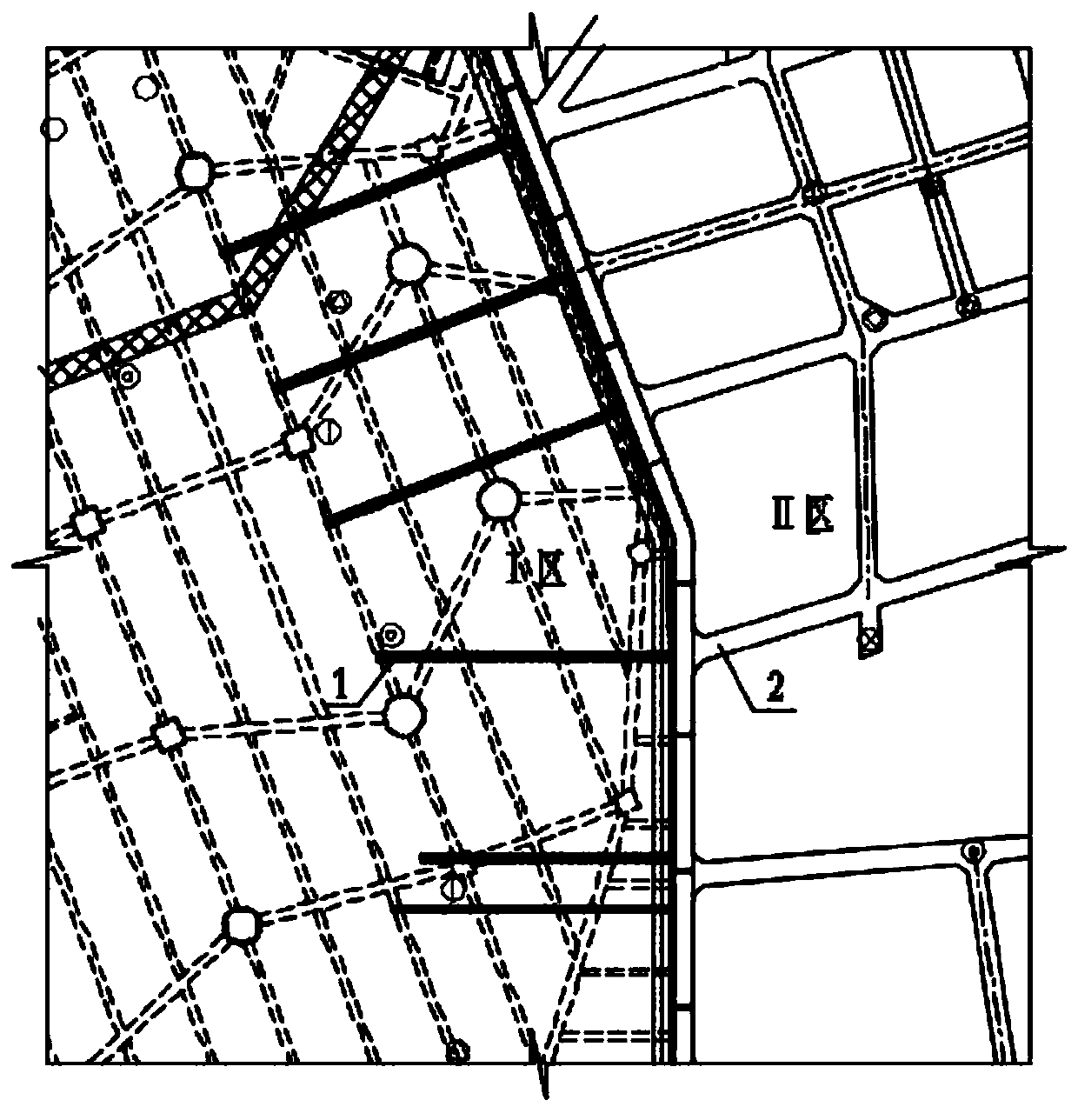 Deep-foundation-pit pit-dividing construction rib wall support replacement structure and construction method thereof